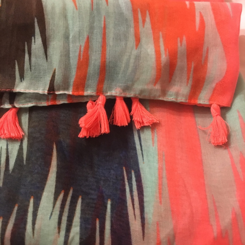 Pink and blue infinity scarf with tassels likenew